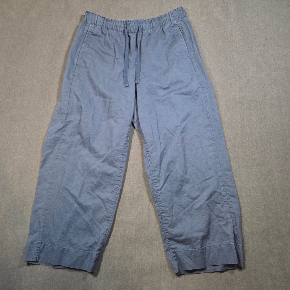 Eddie Bauer Linen Blend Pants Womens 6 Blue Wide Leg Drawstring